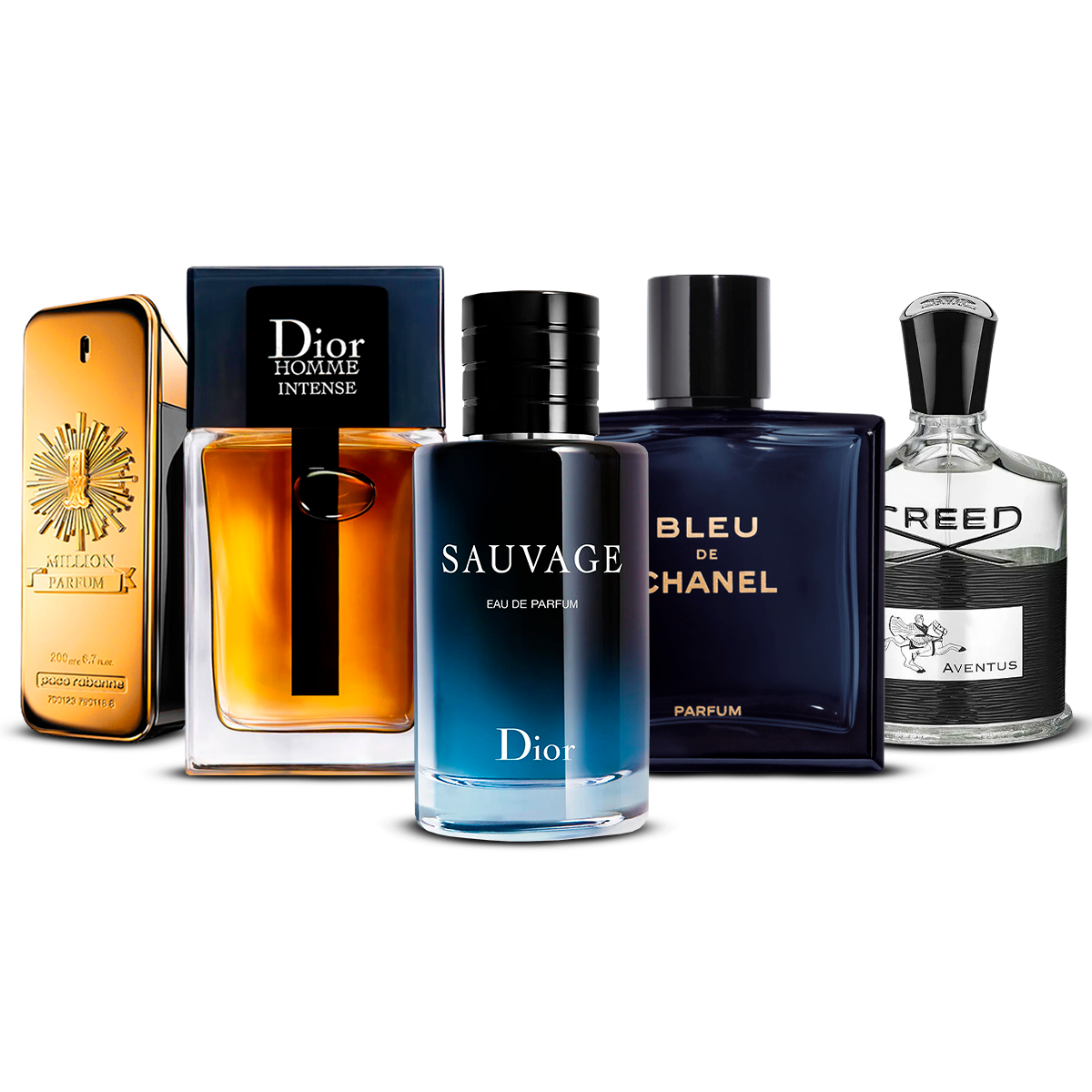 Zestaw 5 Perfum – 1 Million, Dior Homme Intense, Sauvage, Bleu de Chanel i Creed Aventus [100 ml každý]