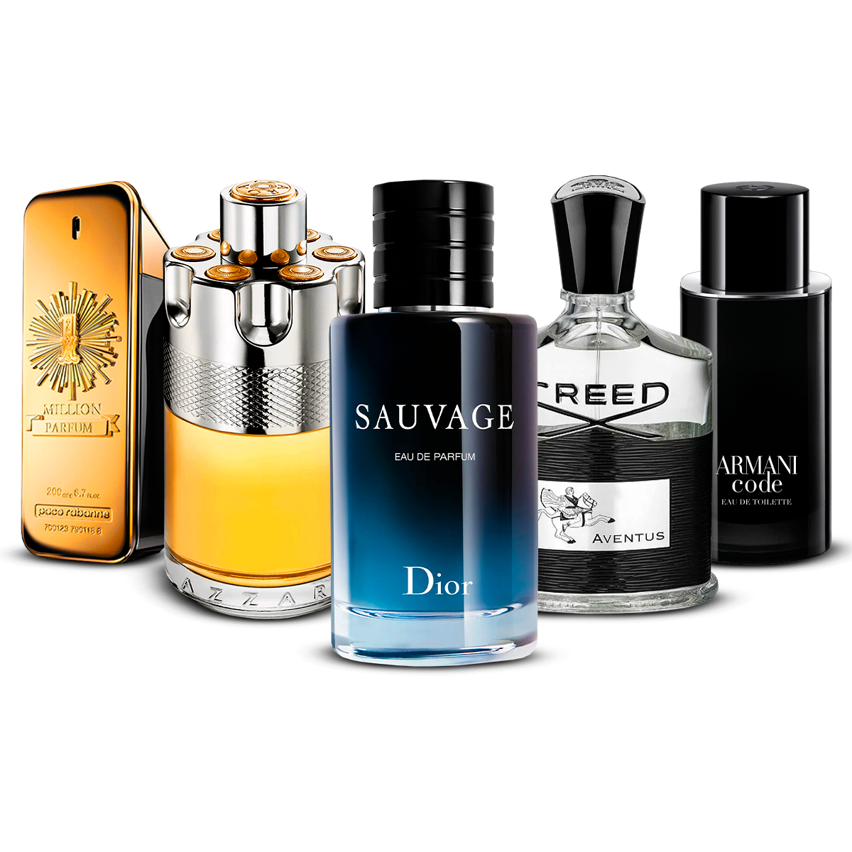 Zestaw 5 Perfum – 1 Million, Azzaro Wanted, Sauvage, Creed Aventus i Armani Code [100 ml každý]