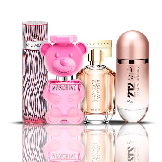 Zestaw 4 Perfum | 212 VIP Rose + Moschino Bubble Gum + Hugo Boss The Scent + Paris Hilton [100 ml każdy]